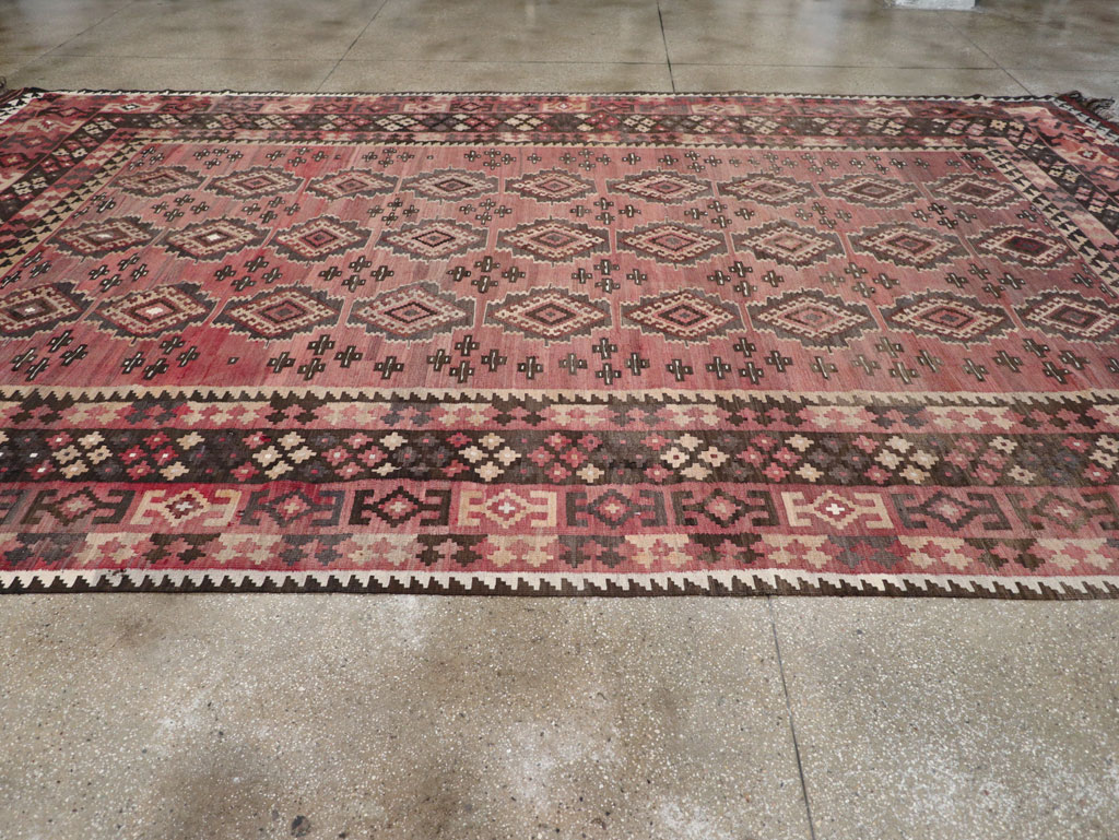 Vintage Afghan Flatweave Kilim Large Room Size Carpet, No.31179 - Staging