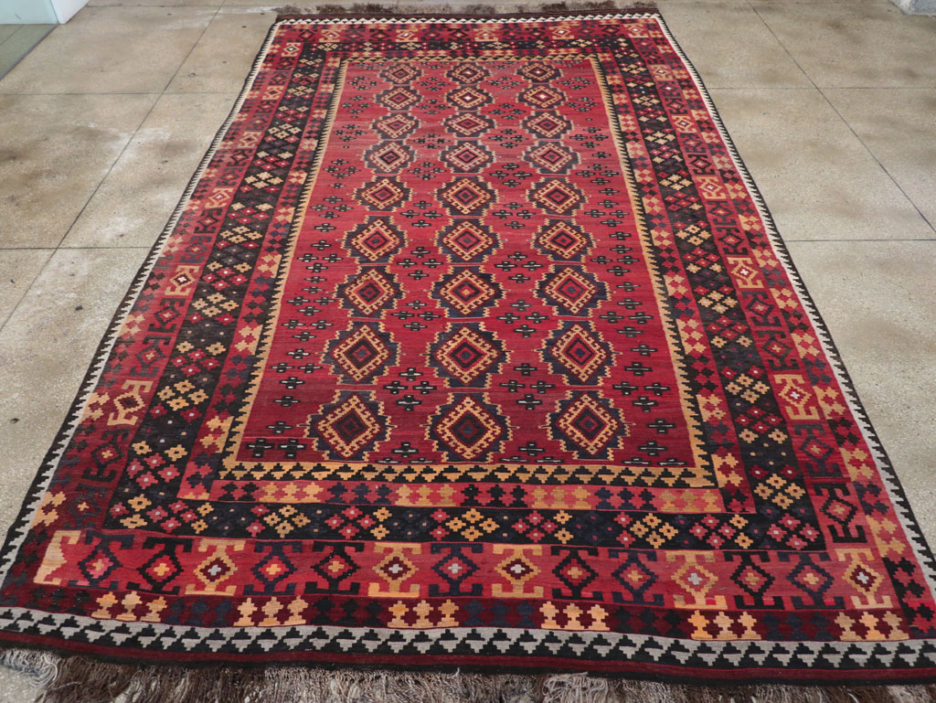 Vintage Afghan Flatweave Kilim Large Room Size Carpet, No.31179 - Staging