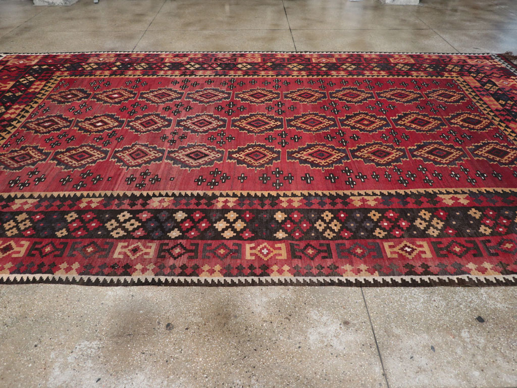 Vintage Afghan Flatweave Kilim Large Room Size Carpet, No.31179 - Staging