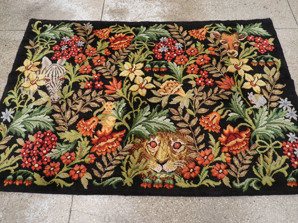 Vintage Portuguese Savonnerie Pictorial Accent Rug, No.31180 - Staging
