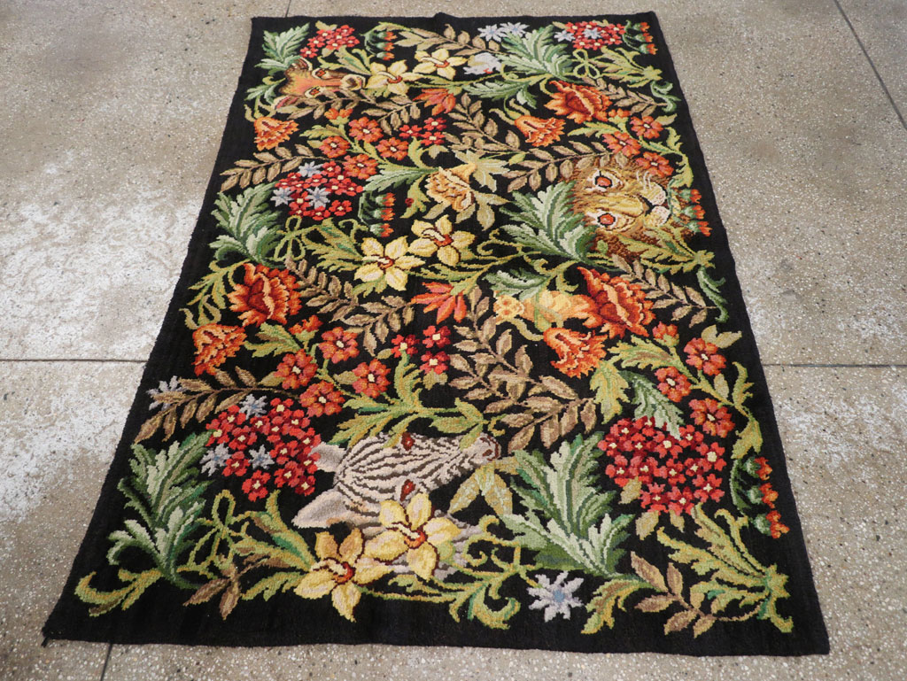 Vintage Portuguese Savonnerie Pictorial Accent Rug, No.31180 - Staging