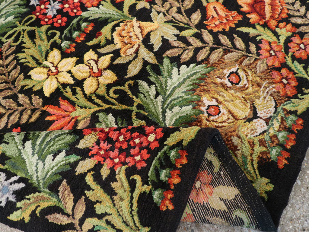 Vintage Portuguese Savonnerie Pictorial Accent Rug, No.31180 - Staging