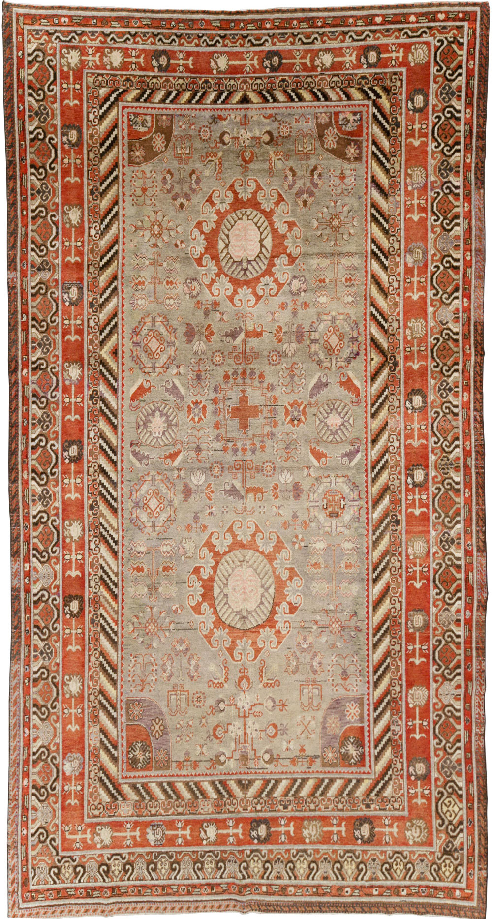 Antique East Turkestan Khotan Large Gallery Carpet, No.31209 - Staging