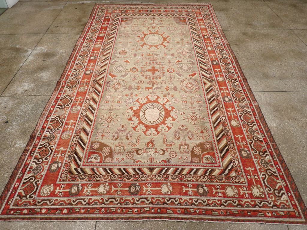 Antique East Turkestan Khotan Large Gallery Carpet, No.31209 - Staging