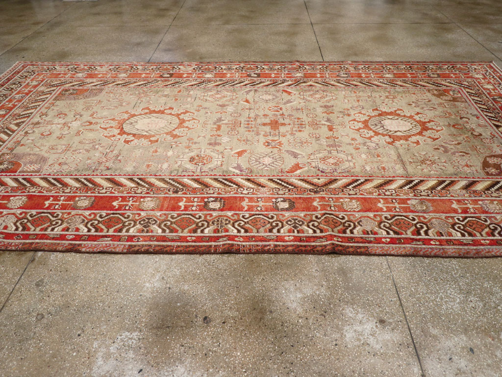 Antique East Turkestan Khotan Large Gallery Carpet, No.31209 - Staging