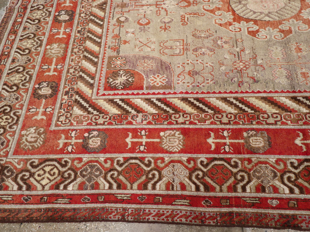 Antique East Turkestan Khotan Large Gallery Carpet, No.31209 - Staging