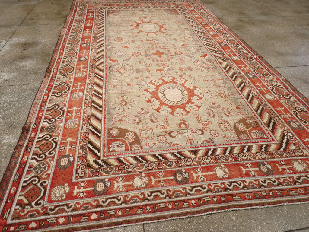 Antique East Turkestan Khotan Large Gallery Carpet, No.31209 - Staging