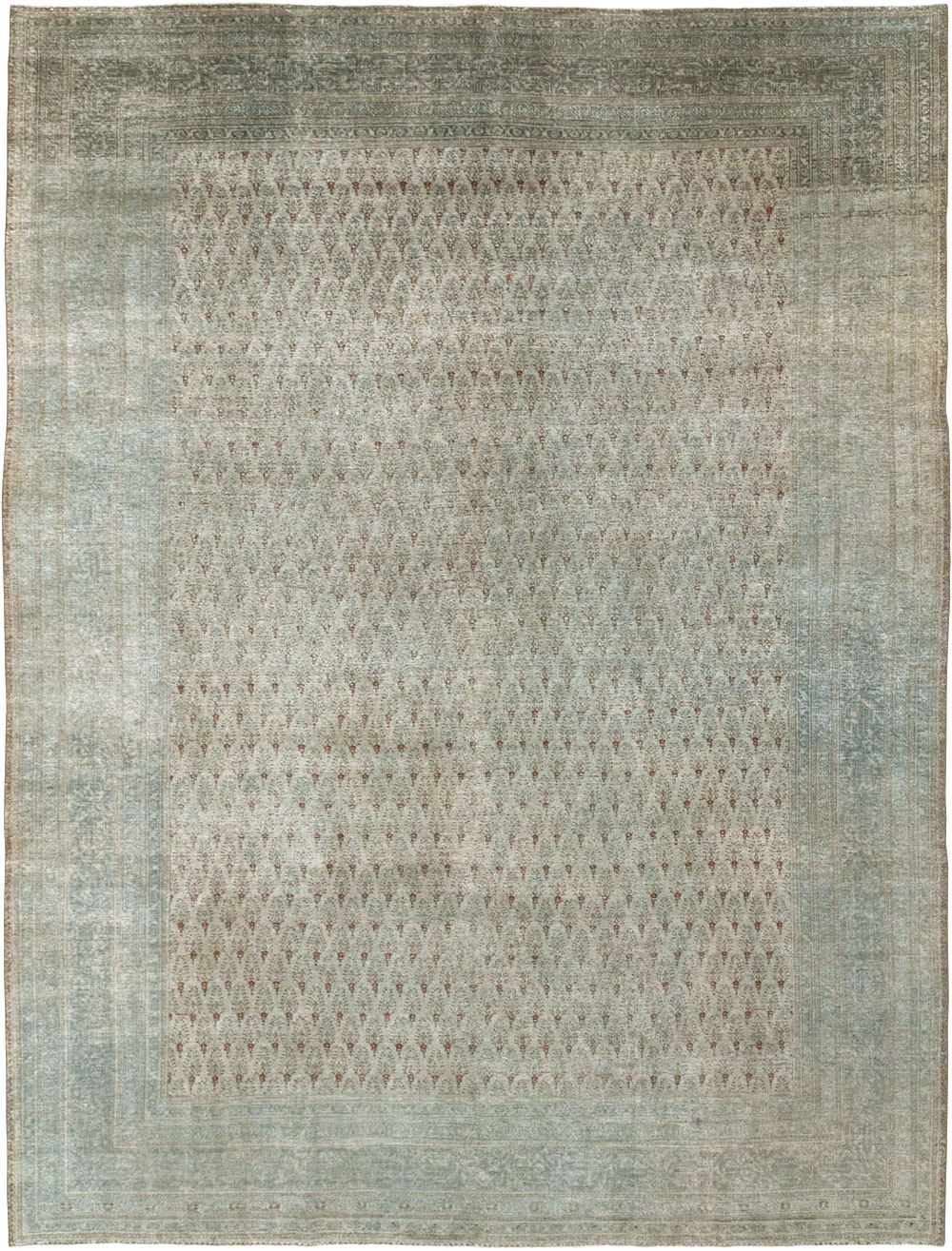 Distressed Antique Persian Tabriz Room Size Carpet, No.31213 - Staging