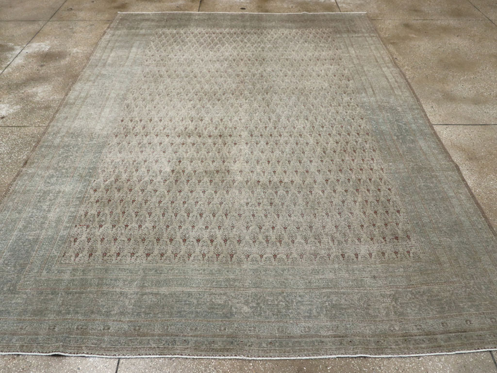 Distressed Antique Persian Tabriz Room Size Carpet, No.31213 - Staging