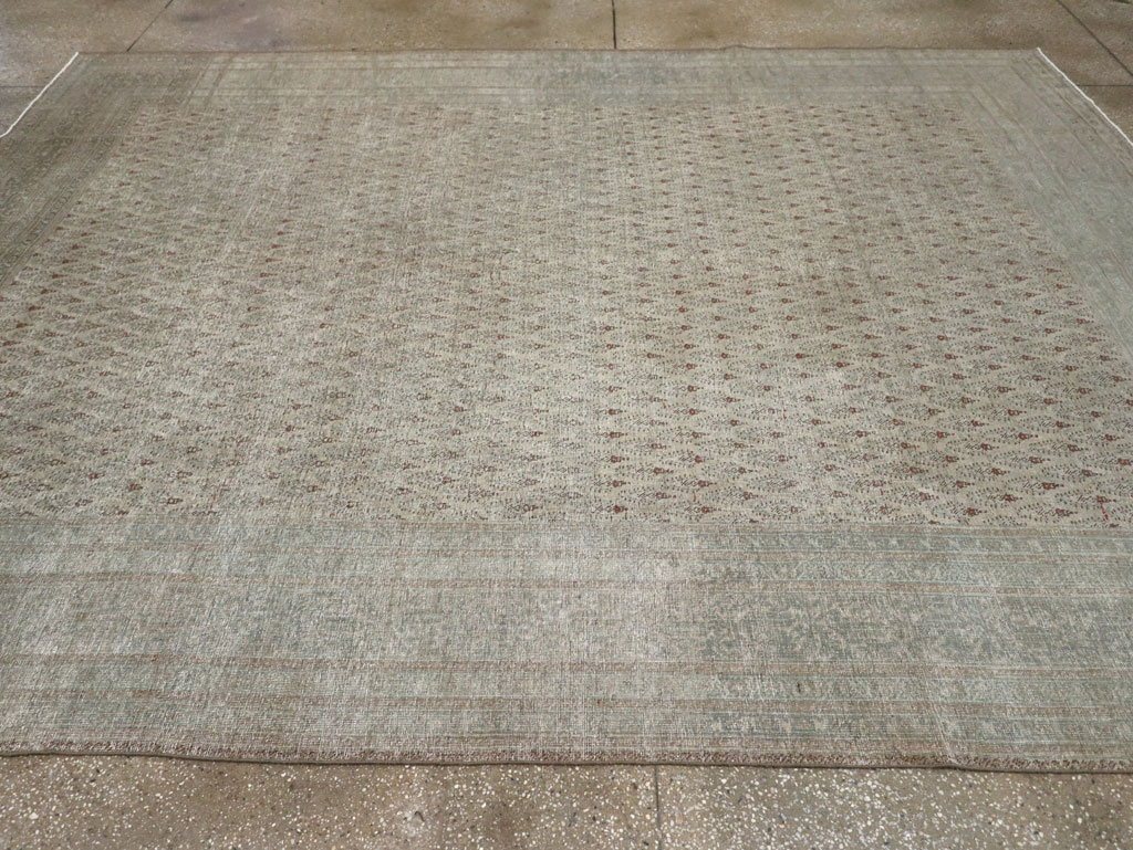 Distressed Antique Persian Tabriz Room Size Carpet, No.31213 - Staging