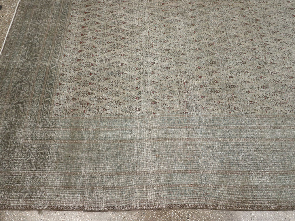 Distressed Antique Persian Tabriz Room Size Carpet, No.31213 - Staging