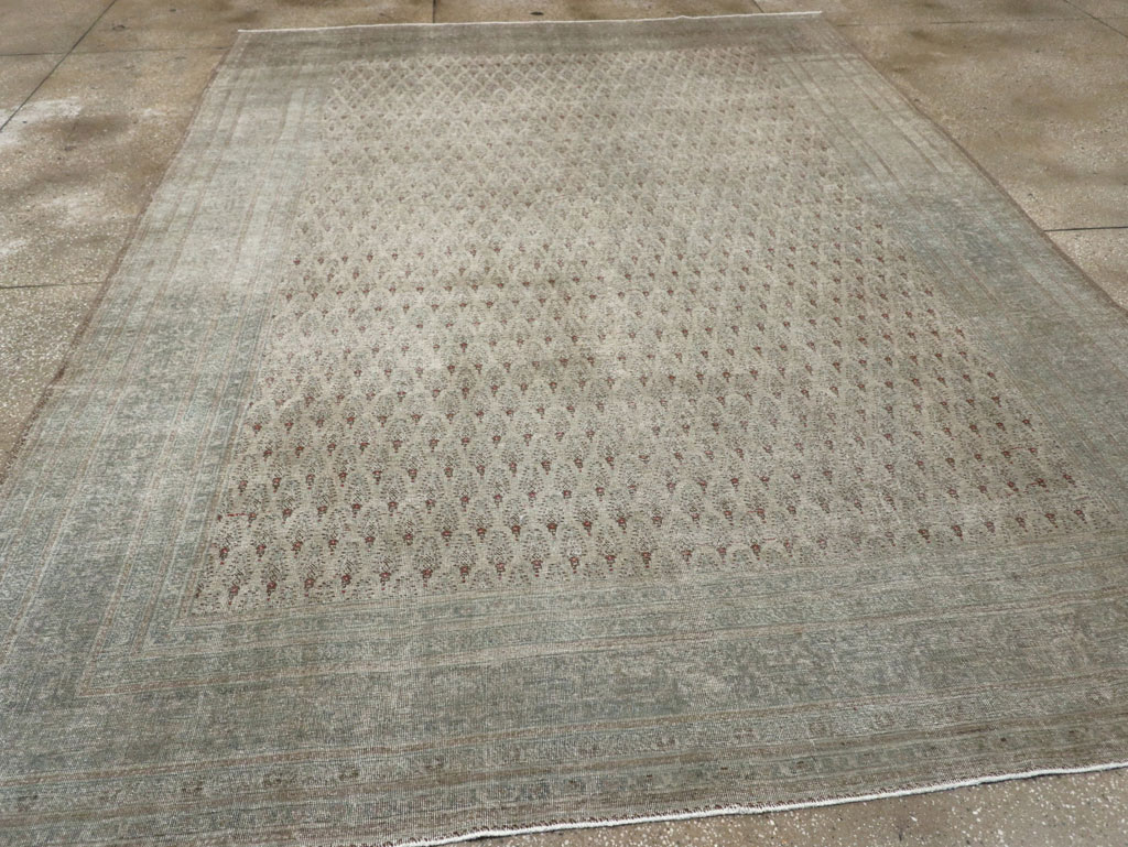 Distressed Antique Persian Tabriz Room Size Carpet, No.31213 - Staging
