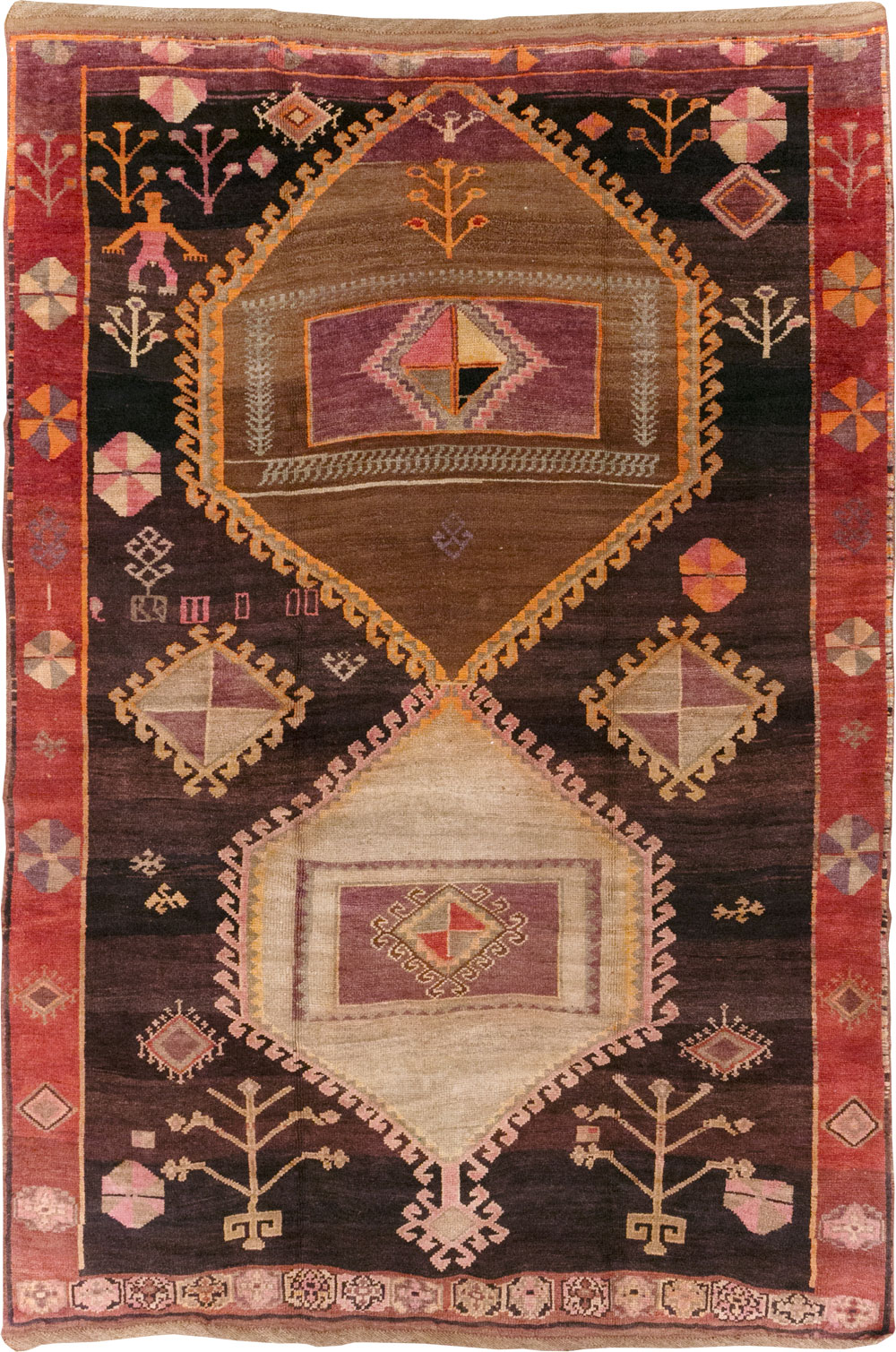 Vintage Turkish Anatolian Tribal Room Size Carpet, No.31218 - Staging