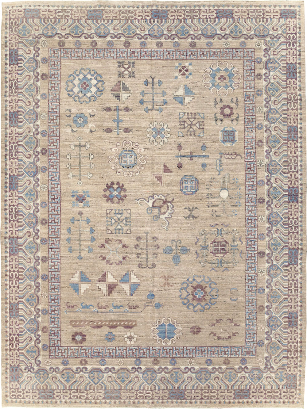 Contemporary East Turkestan Khotan Room Size Carpet, No.31237 - Staging