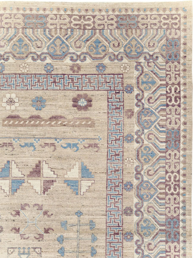 Contemporary East Turkestan Khotan Room Size Carpet, No.31237 - Staging