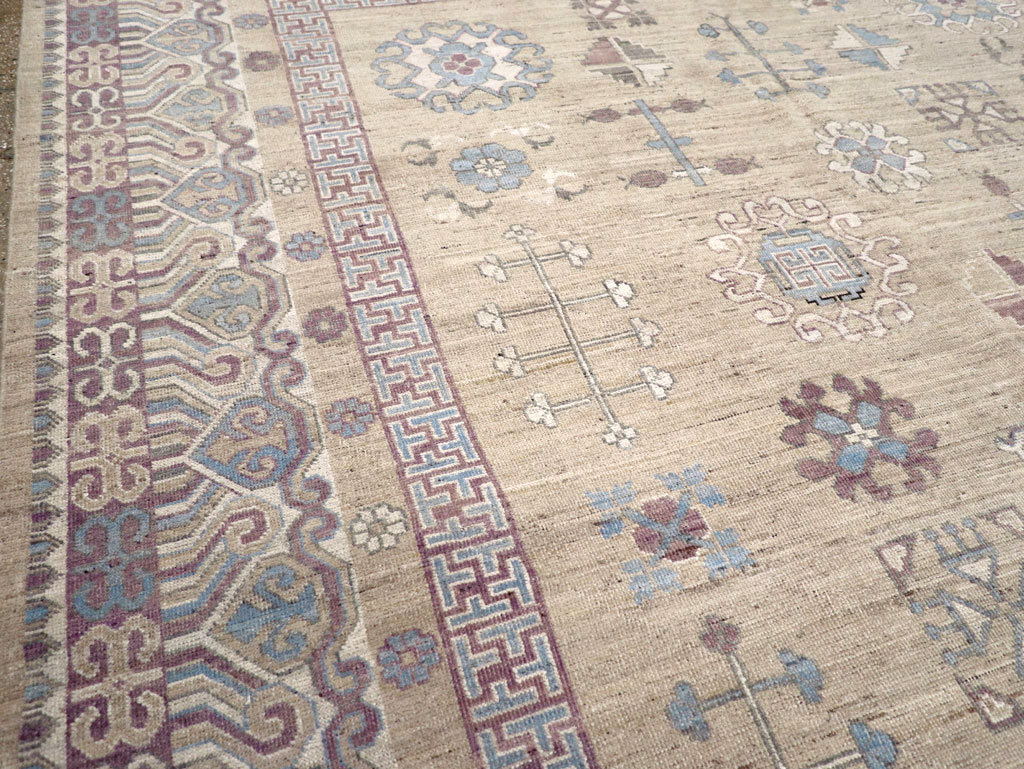 Contemporary East Turkestan Khotan Room Size Carpet, No.31237 - Staging