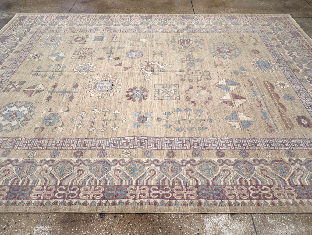 Contemporary East Turkestan Khotan Room Size Carpet, No.31237 - Staging