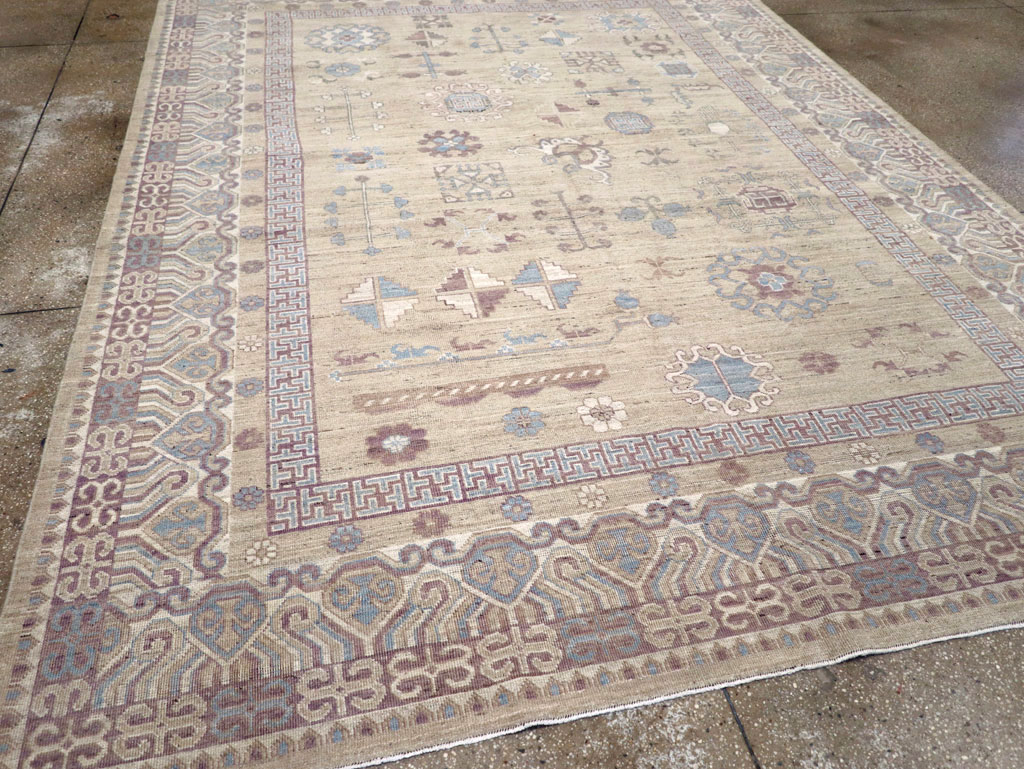 Contemporary East Turkestan Khotan Room Size Carpet, No.31237 - Staging