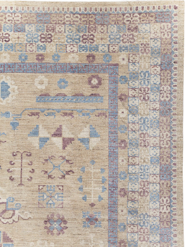 Contemporary East Turkestan Khotan Room Size Carpet, No.31238 - Staging