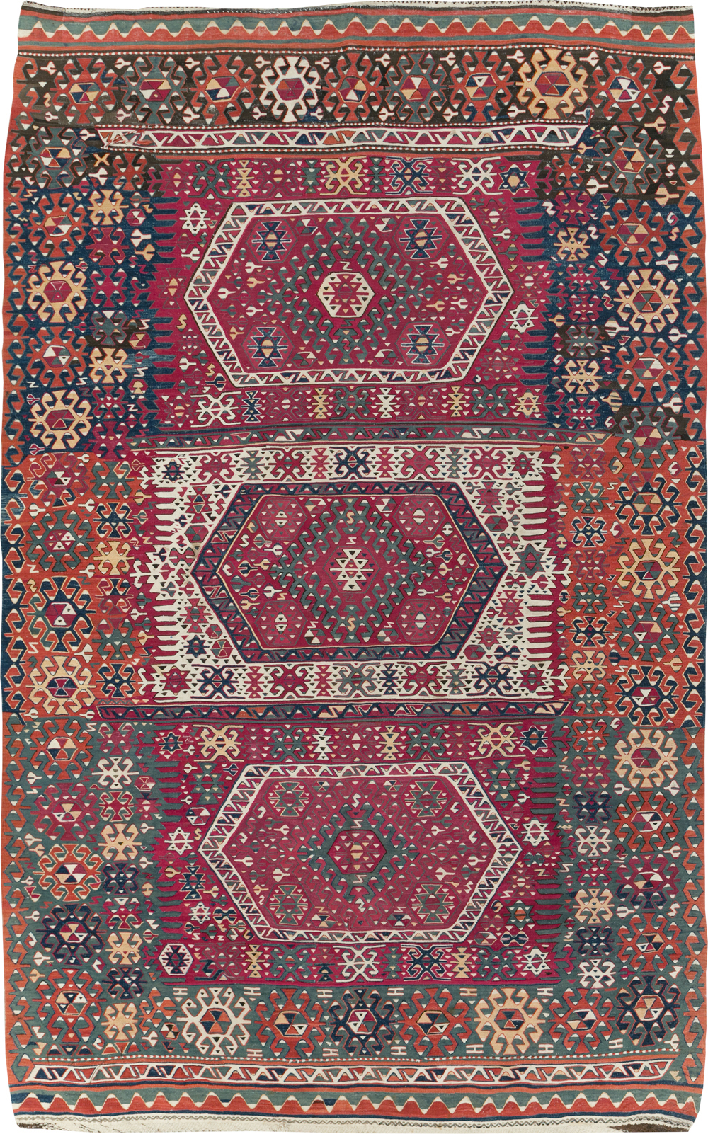 Antique Turkish Flatweave Kilim Accent Carpet, No.31275 - Staging