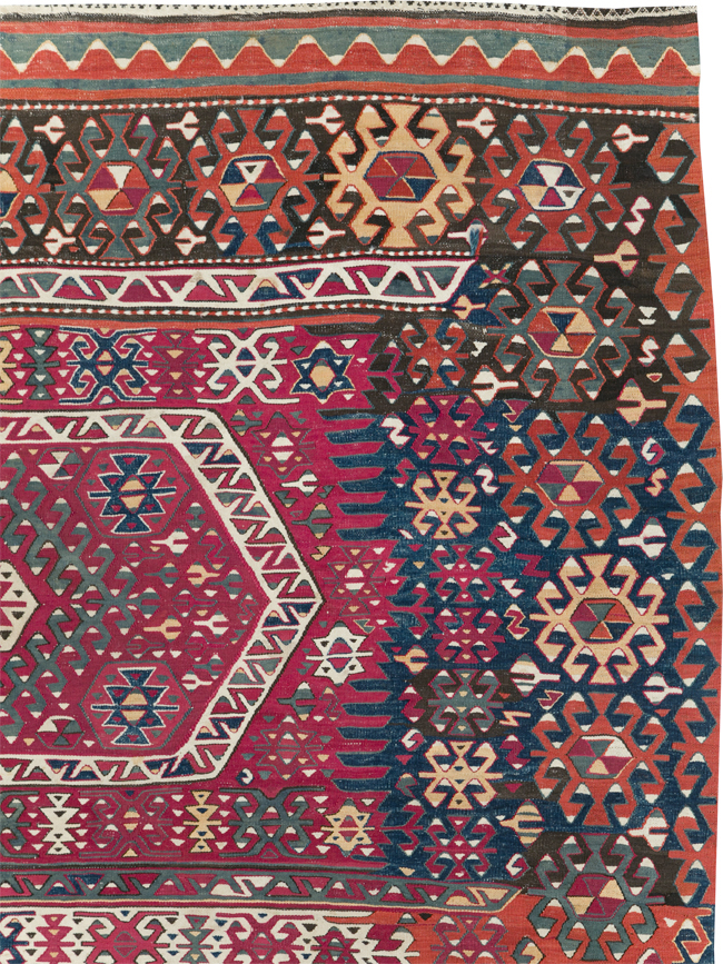 Antique Turkish Flatweave Kilim Accent Carpet, No.31275 - Staging