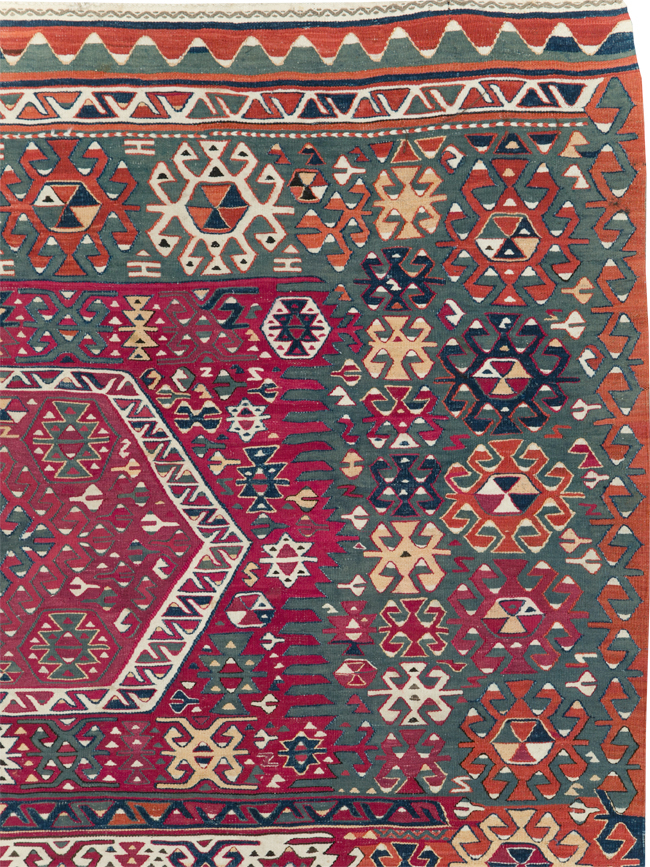 Antique Turkish Flatweave Kilim Accent Carpet, No.31275 - Staging