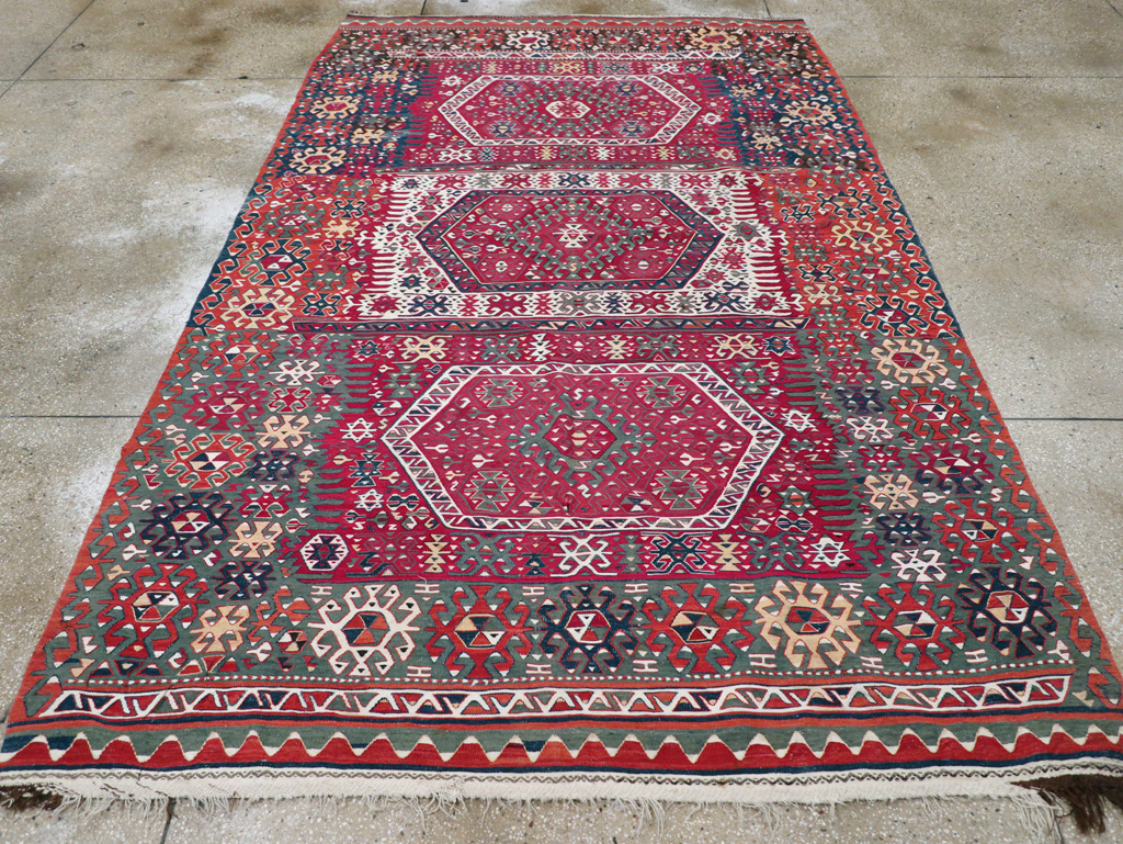 Antique Turkish Flatweave Kilim Accent Carpet, No.31275 - Staging
