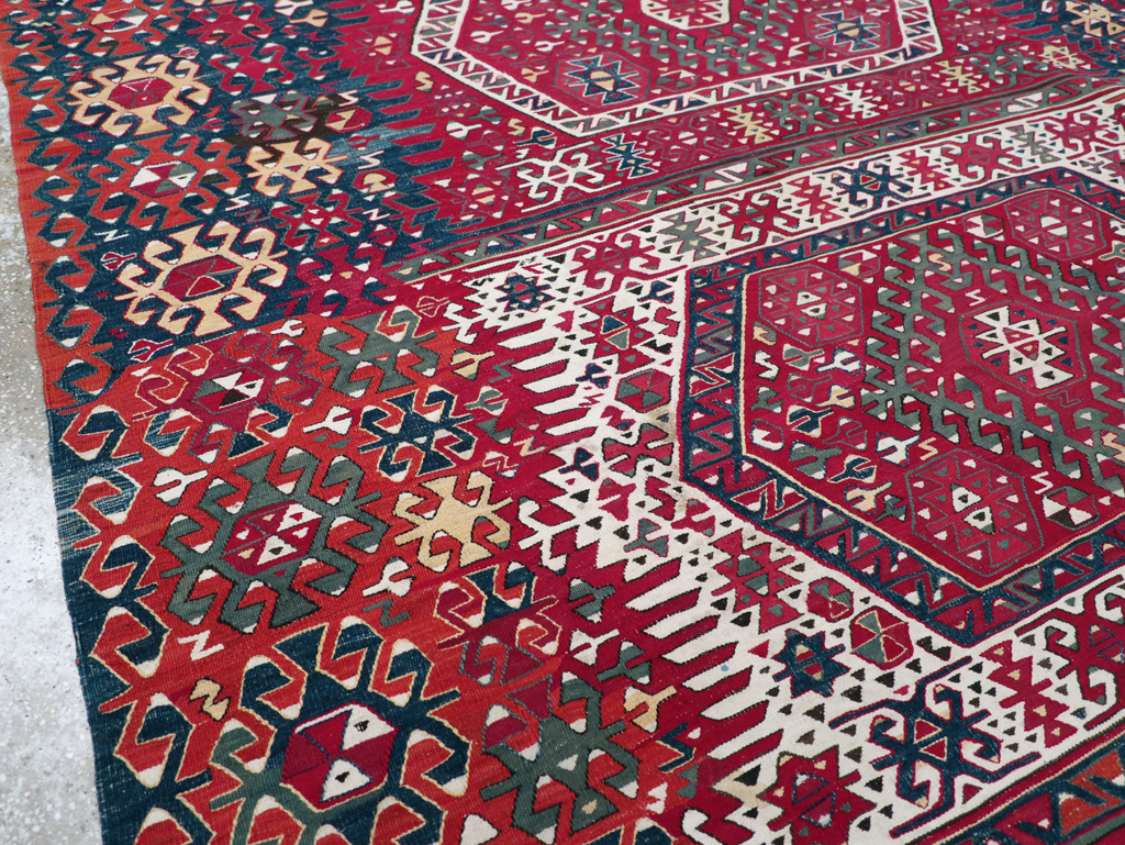Antique Turkish Flatweave Kilim Accent Carpet, No.31275 - Staging