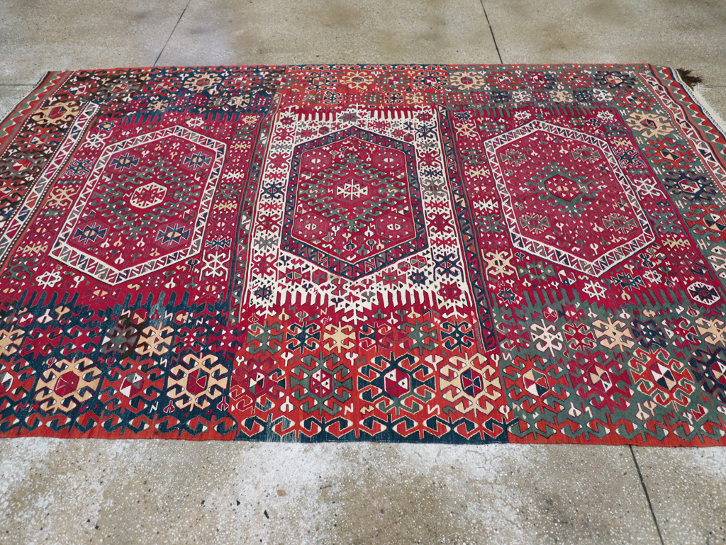 Antique Turkish Flatweave Kilim Accent Carpet, No.31275 - Staging