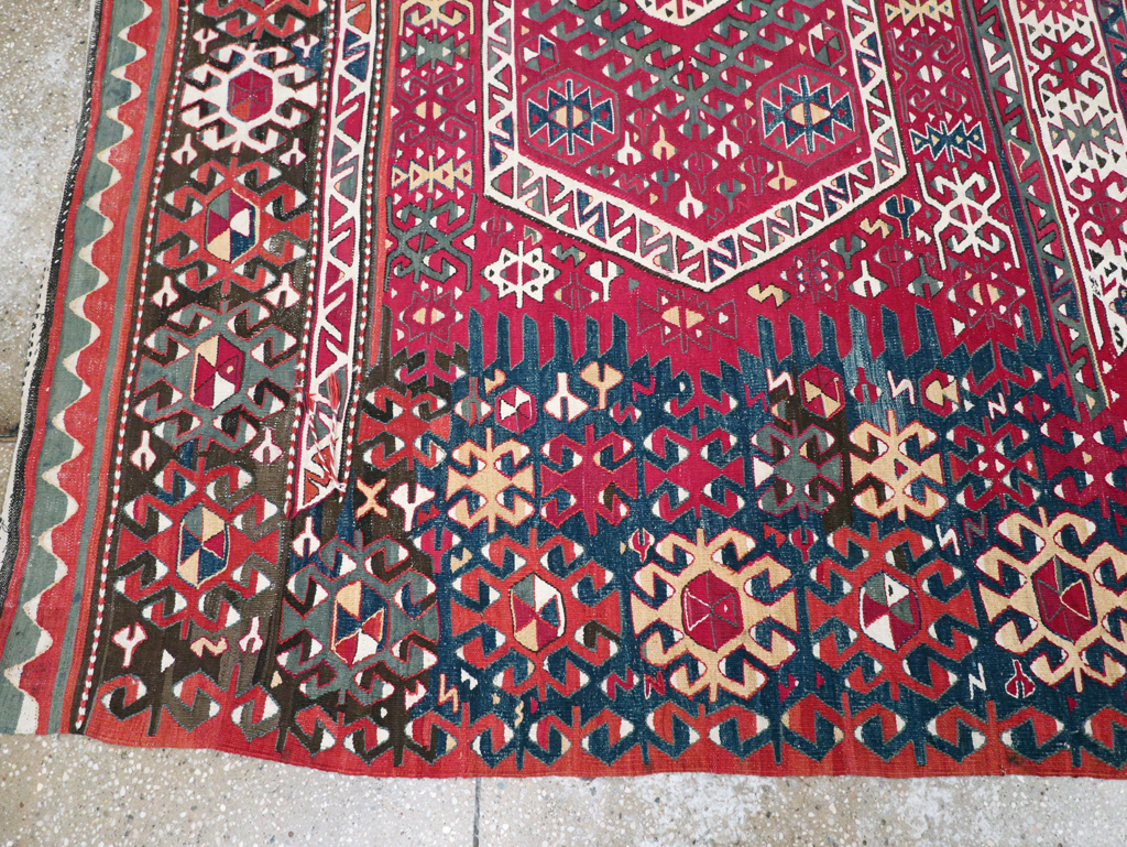 Antique Turkish Flatweave Kilim Accent Carpet, No.31275 - Staging