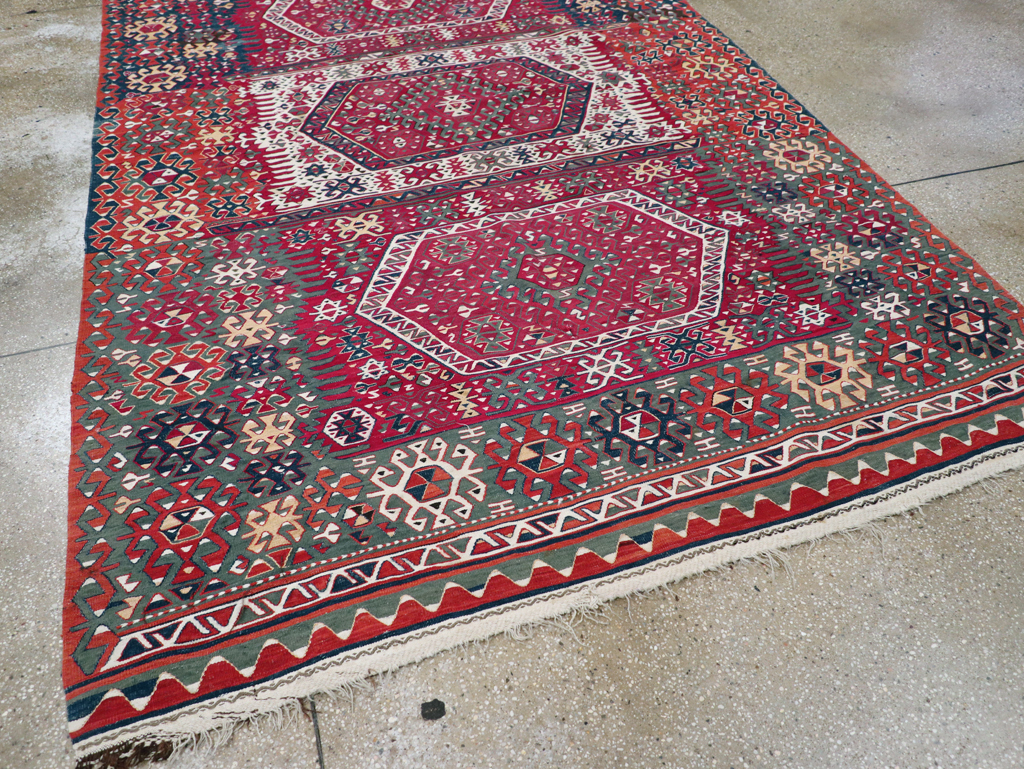 Antique Turkish Flatweave Kilim Accent Carpet, No.31275 - Staging