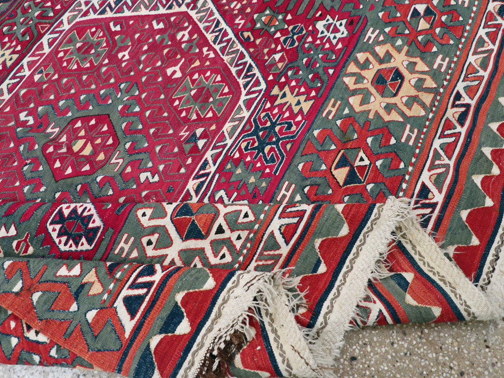 Antique Turkish Flatweave Kilim Accent Carpet, No.31275 - Staging