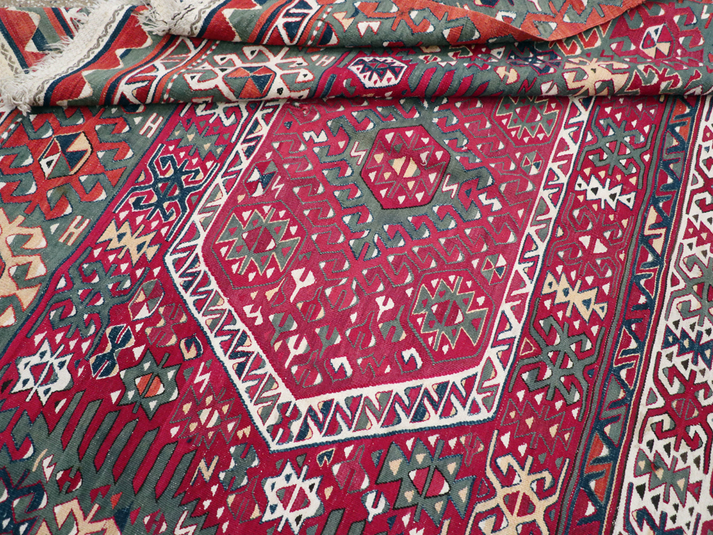 Antique Turkish Flatweave Kilim Accent Carpet, No.31275 - Staging