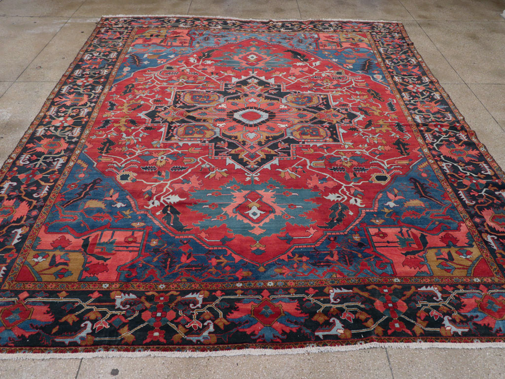 Antique Persian Heriz Room Size Carpet, No.31279 - Staging