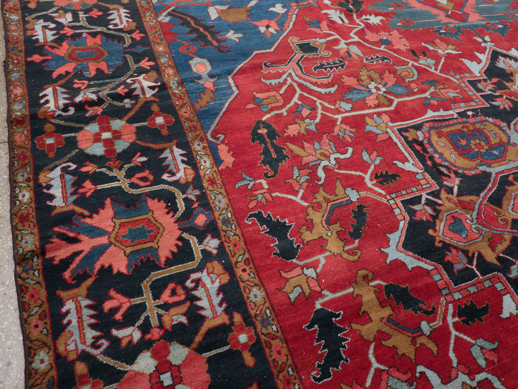 Antique Persian Heriz Room Size Carpet, No.31279 - Staging