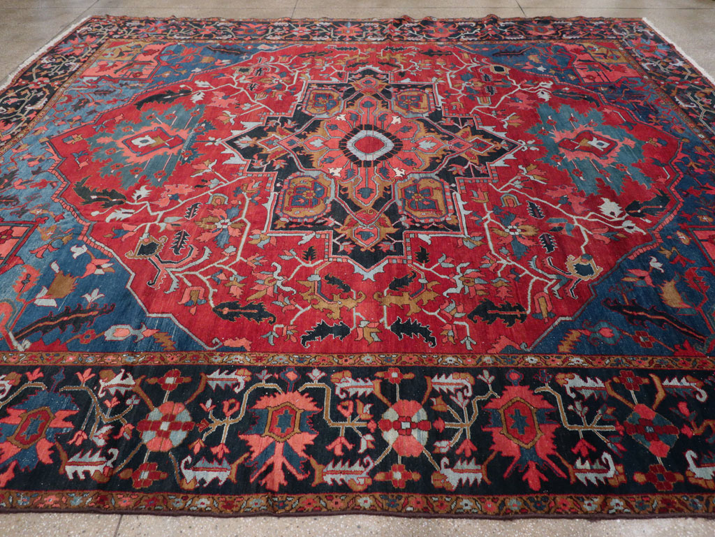 Antique Persian Heriz Room Size Carpet, No.31279 - Staging