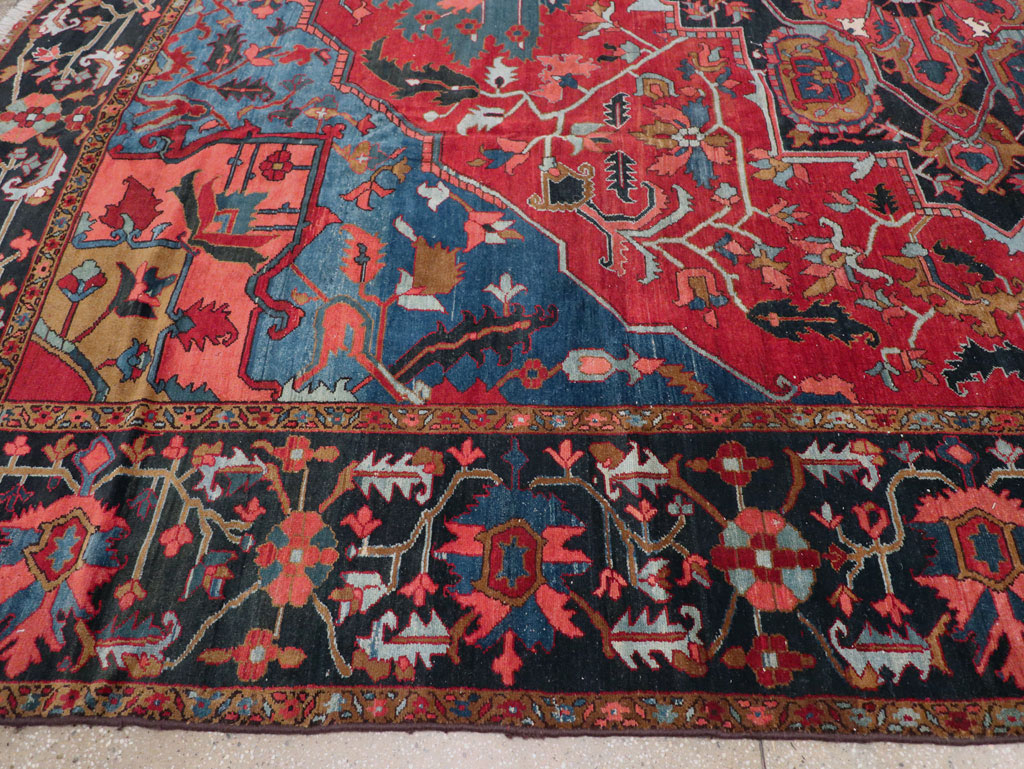 Antique Persian Heriz Room Size Carpet, No.31279 - Staging