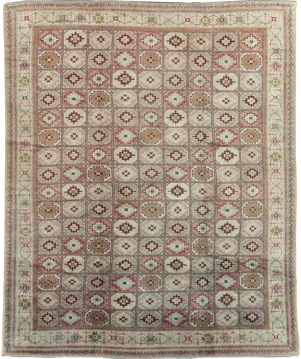 Tribal Turkoman Inspired Vintage Turkish Oushak Room Size Carpet, No.31281 - Staging