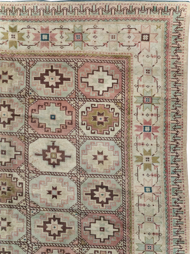 Tribal Turkoman Inspired Vintage Turkish Oushak Room Size Carpet, No.31281 - Staging