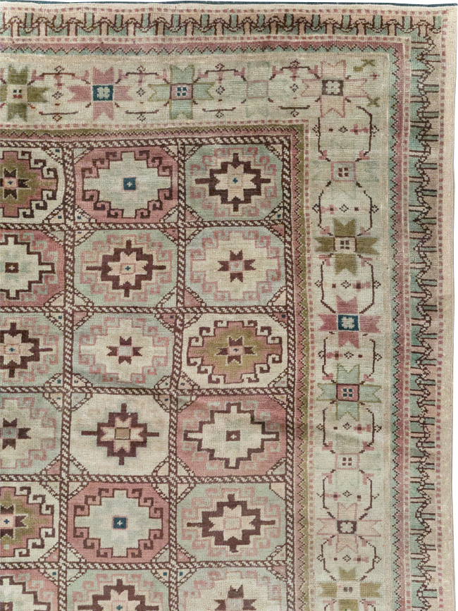 Tribal Turkoman Inspired Vintage Turkish Oushak Room Size Carpet, No.31281 - Staging