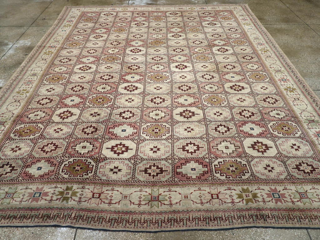 Tribal Turkoman Inspired Vintage Turkish Oushak Room Size Carpet, No.31281 - Staging
