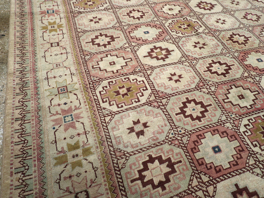 Tribal Turkoman Inspired Vintage Turkish Oushak Room Size Carpet, No.31281 - Staging