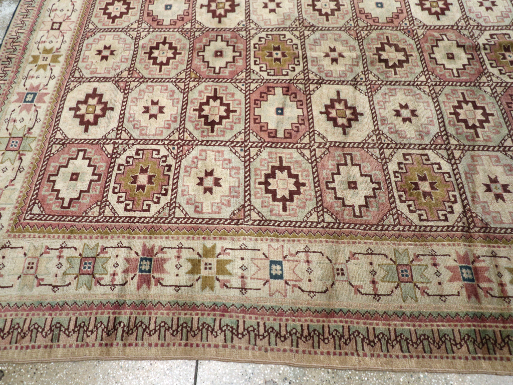 Tribal Turkoman Inspired Vintage Turkish Oushak Room Size Carpet, No.31281 - Staging