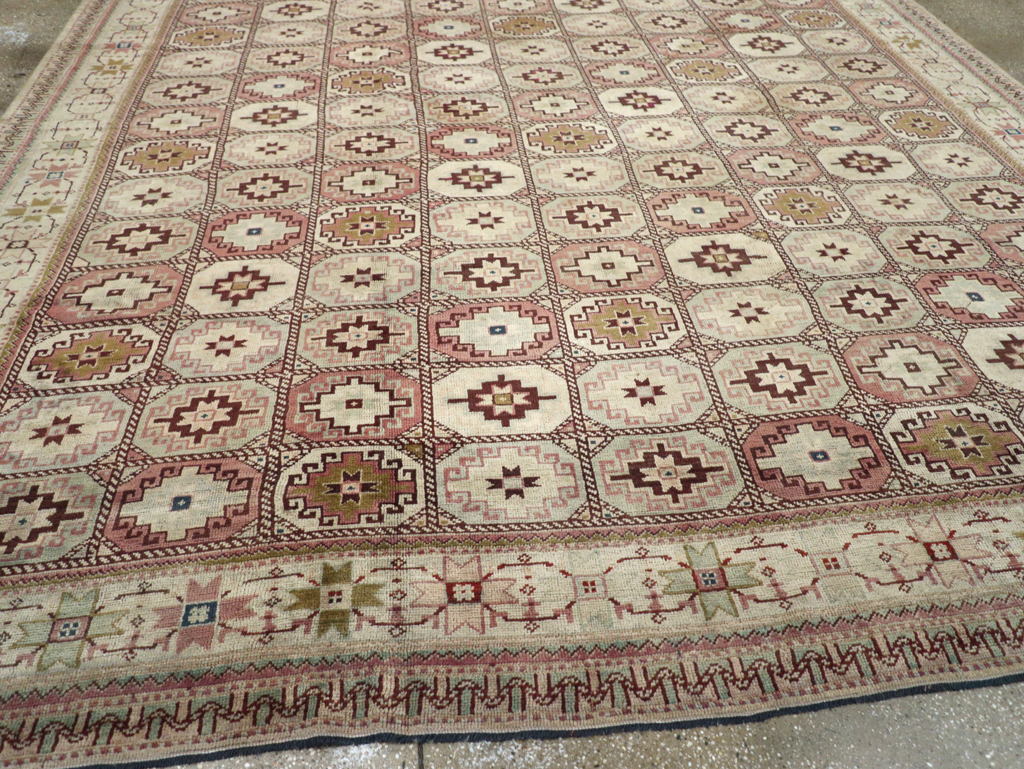 Tribal Turkoman Inspired Vintage Turkish Oushak Room Size Carpet, No.31281 - Staging
