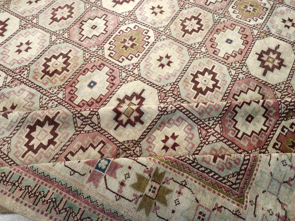 Tribal Turkoman Inspired Vintage Turkish Oushak Room Size Carpet, No.31281 - Staging