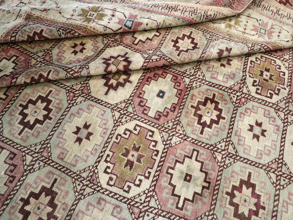 Tribal Turkoman Inspired Vintage Turkish Oushak Room Size Carpet, No.31281 - Staging