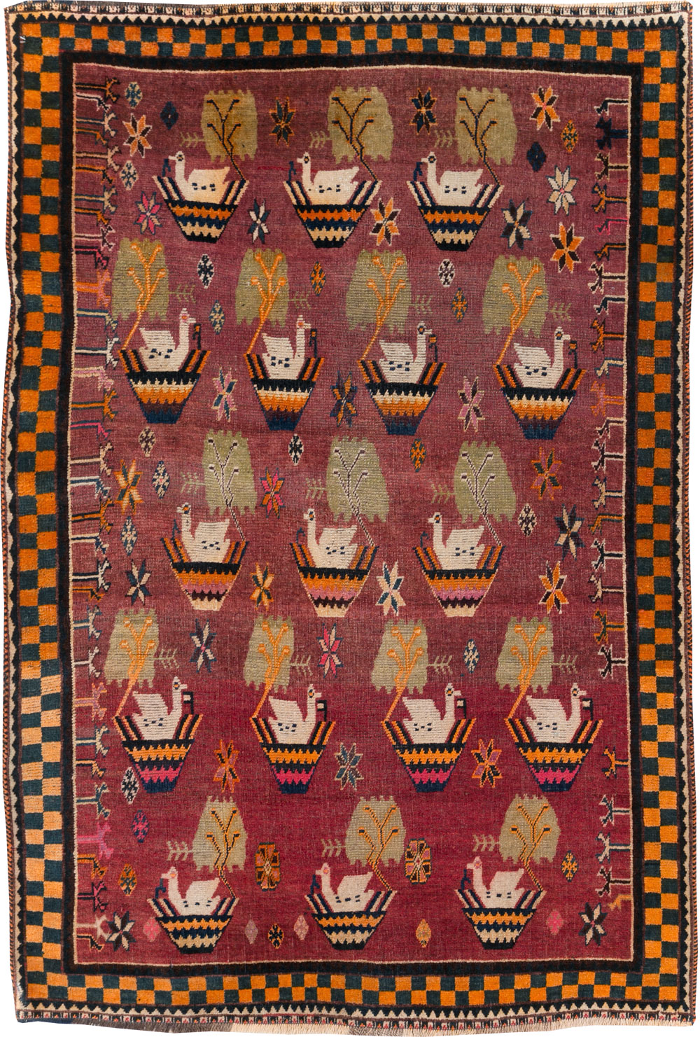 Vintage Persian Pictorial Gabbeh Accent Rug, No.31316 - Staging