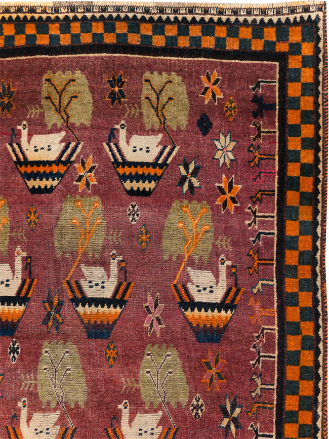 Vintage Persian Pictorial Gabbeh Accent Rug, No.31316 - Staging