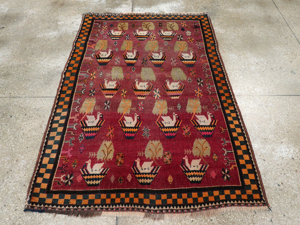 Vintage Persian Pictorial Gabbeh Accent Rug, No.31316 - Staging