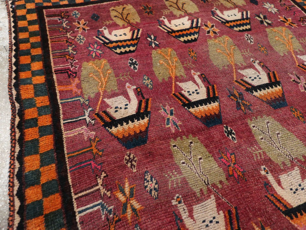 Vintage Persian Pictorial Gabbeh Accent Rug, No.31316 - Staging
